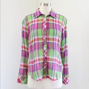 Lilly Pulitzer Multi Plaid Blouse Size 6